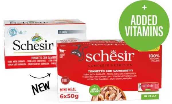 Schesir Complete Nutrition - Multipack Tonijn met Garnaal in Jelly, 6x50gr